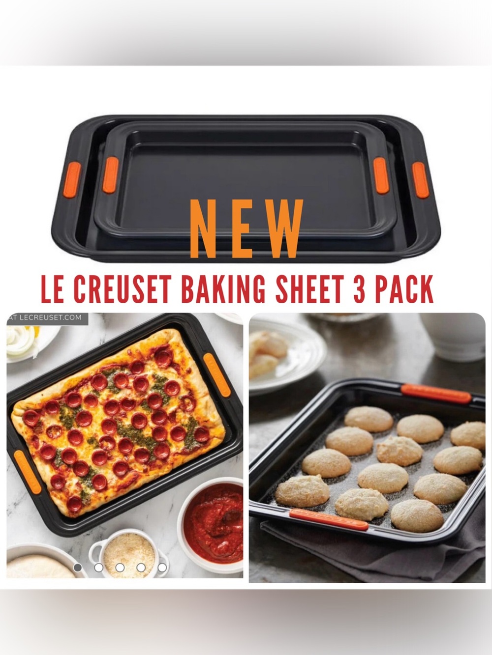 NEW 3 Pc Set 🚨 Le Creuset Baking Sheets S M L NIB